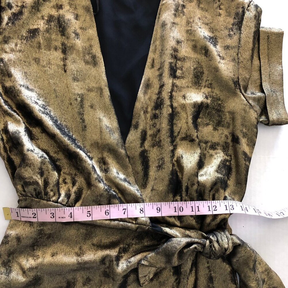 Zara TRF Collection Gold Metallic Wrap Dress Womens Size XS Short Sleeve - Picture 10 of 12